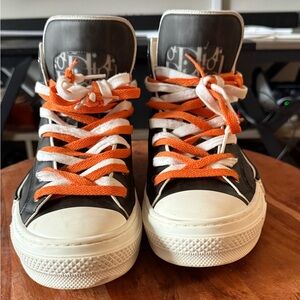 Dior Mens Black and White Sneakers with Orange Laces